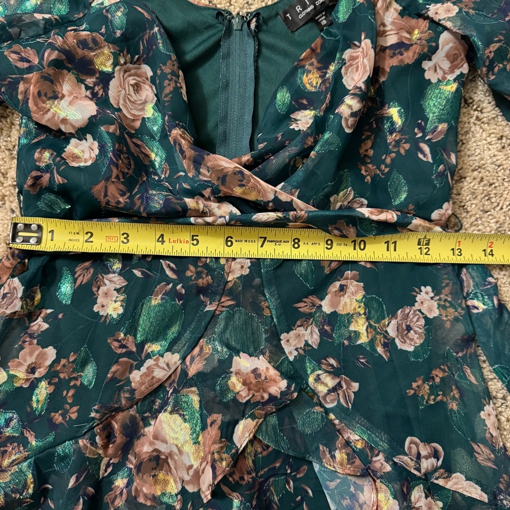 NWOT Trixxi Shiny Floral Ruffle Long Sleeve Garden Party Dress Size XS - Picture 5 of 11